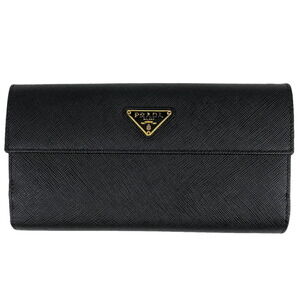 Prada logo plated long wallet double Saffiano leather black Nero